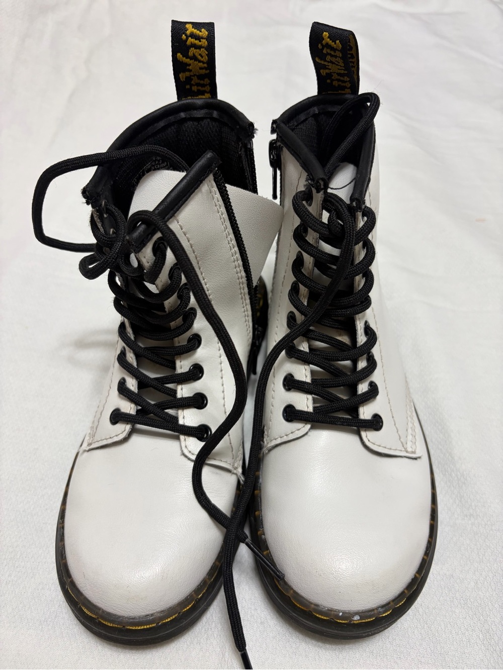 Dr. Martens White Lace-Up Combat Boots with Black Laces